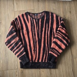 T Tahari Pink and Black Zebra Print Fuzzy Sweater